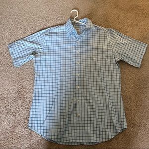 Peter Millar 100% Cotton Short Sleeve Light Blue Plaid Shirt Size Large